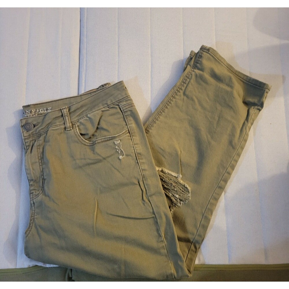 American Eagle Outfitters Womens Distressed Jeans 16 Short Green Tomgirl Stretch